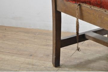 和製アンティーク　かわいい透かし彫りのナラ(楢)材のベンチ(長椅子、長イス、ダイニングソファ、3人掛け)(R-080008)