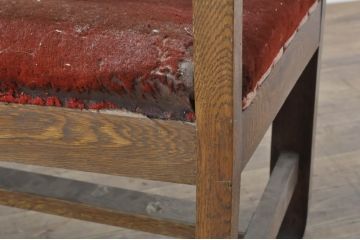 和製アンティーク　かわいい透かし彫りのナラ(楢)材のベンチ(長椅子、長イス、ダイニングソファ、3人掛け)(R-080008)