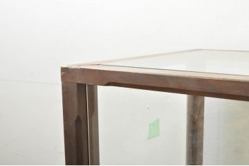 和製アンティーク　繊細なフレームとノスタルジックな雰囲気が魅力の脚付き横長ガラスケース(カウンターテーブル、Gケース、ショーケース、ディスプレイケース、飾り棚、収納棚、戸棚、陳列棚、店舗什器)(R-080013)