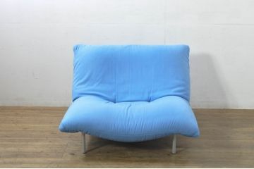中古　フランス　Ligne Roset(リーン・ロゼ)　ROSETCalin(ロゼカラン)　張り地Lランク　専用イージーカバー付き　12段階リクライニング付き　おしゃれなスチールレッグの1Pソファ(一人掛け、イージーチェア、椅子、イス)(定価約30万円)(R-080030)