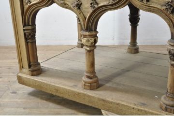 フランスアンティーク　オーク材　彫刻装飾がアクセントの引き伸ばし式の展示台(作業台、飾り台、花台、陳列台、伸縮式テーブル、伸長式、店舗什器、カウンターテーブル、ライブラリーテーブル、ディスプレイ)(R-080033)