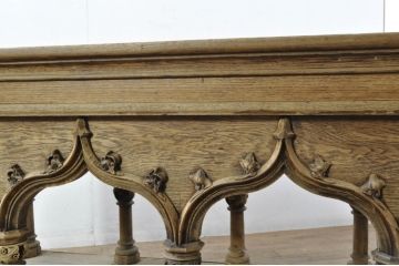 フランスアンティーク　オーク材　彫刻装飾がアクセントの引き伸ばし式の展示台(作業台、飾り台、花台、陳列台、伸縮式テーブル、伸長式、店舗什器、カウンターテーブル、ライブラリーテーブル、ディスプレイ)(R-080033)