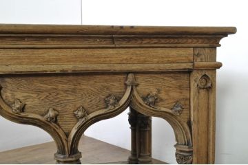 フランスアンティーク　オーク材　彫刻装飾がアクセントの引き伸ばし式の展示台(作業台、飾り台、花台、陳列台、伸縮式テーブル、伸長式、店舗什器、カウンターテーブル、ライブラリーテーブル、ディスプレイ)(R-080033)