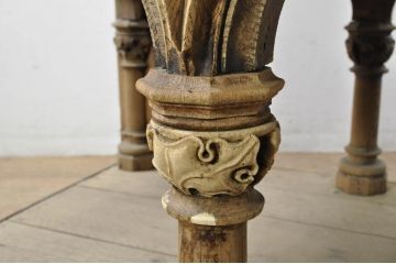 フランスアンティーク　オーク材　彫刻装飾がアクセントの引き伸ばし式の展示台(作業台、飾り台、花台、陳列台、伸縮式テーブル、伸長式、店舗什器、カウンターテーブル、ライブラリーテーブル、ディスプレイ)(R-080033)