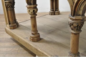 フランスアンティーク　オーク材　彫刻装飾がアクセントの引き伸ばし式の展示台(作業台、飾り台、花台、陳列台、伸縮式テーブル、伸長式、店舗什器、カウンターテーブル、ライブラリーテーブル、ディスプレイ)(R-080033)