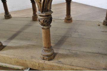 フランスアンティーク　オーク材　彫刻装飾がアクセントの引き伸ばし式の展示台(作業台、飾り台、花台、陳列台、伸縮式テーブル、伸長式、店舗什器、カウンターテーブル、ライブラリーテーブル、ディスプレイ)(R-080033)