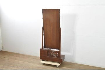 中古　美品　軽井沢彫り　細部まで施された彫刻や透かし彫りが美しい鏡台(ドレッサー、姿見、ミラー)(R-080036)