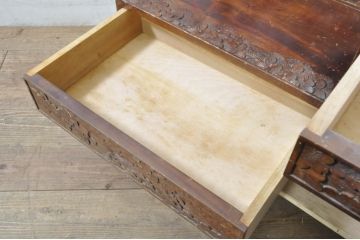 中古　美品　軽井沢彫り　細部まで施された彫刻や透かし彫りが美しい鏡台(ドレッサー、姿見、ミラー)(R-080036)
