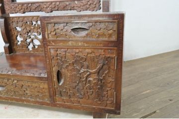 中古　美品　軽井沢彫り　細部まで施された彫刻や透かし彫りが美しい鏡台(ドレッサー、姿見、ミラー)(R-080036)
