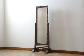 中古　美品　軽井沢彫り　繊細な桜の彫刻が美しい姿見(スタンドミラー、鏡)(R-080037)