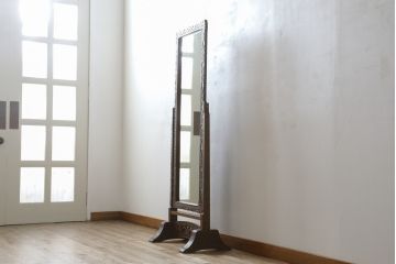 中古　美品　軽井沢彫り　繊細な桜の彫刻が美しい姿見(スタンドミラー、鏡)(R-080037)
