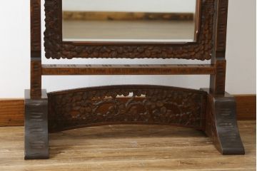 中古　美品　軽井沢彫り　繊細な桜の彫刻が美しい姿見(スタンドミラー、鏡)(R-080037)