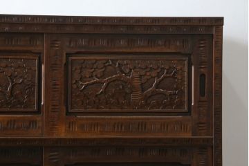 中古　美品　軽井沢彫り　細やかな彫り込みが目を引く下駄箱(シューズボックス、収納棚、戸棚、靴箱、玄関収納)(R-080038)