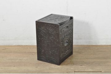 中古　美品!!　軽井沢彫り　細やかな桜の彫刻が美しい鏡台(ドレッサー、ミラー、小引き出し、卓上収納)(R-080041)