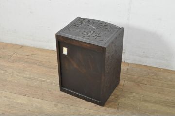 中古　美品!!　軽井沢彫り　細やかな桜の彫刻が美しい鏡台(ドレッサー、ミラー、小引き出し、卓上収納)(R-080041)