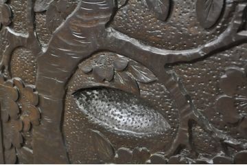 中古　美品!!　軽井沢彫り　細やかな桜の彫刻が美しい鏡台(ドレッサー、ミラー、小引き出し、卓上収納)(R-080041)