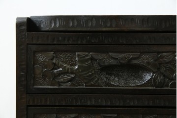 中古　美品!!　軽井沢彫り　細やかな桜の彫刻が美しい鏡台　(R-080041)