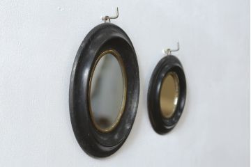 フランスアンティーク　オーバル　シンプルなミラー2点セット(壁掛け、吊るし鏡、ウォールミラー、鏡)(R-080055)