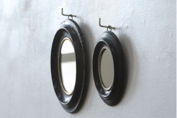 フランスアンティーク　オーバル　シンプルなミラー2点セット(壁掛け、吊るし鏡、ウォールミラー、鏡)(R-080055)