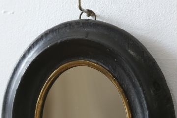 フランスアンティーク　オーバル　シンプルなミラー2点セット(壁掛け、吊るし鏡、ウォールミラー、鏡)(R-080055)