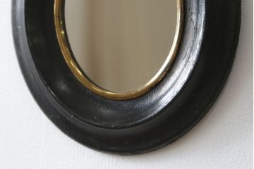 フランスアンティーク　オーバル　シンプルなミラー2点セット(壁掛け、吊るし鏡、ウォールミラー、鏡)(R-080055)