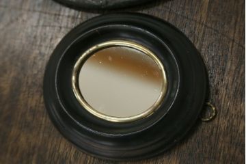 フランスアンティーク　オーバル　シンプルなミラー2点セット(壁掛け、吊るし鏡、ウォールミラー、鏡)(R-080055)