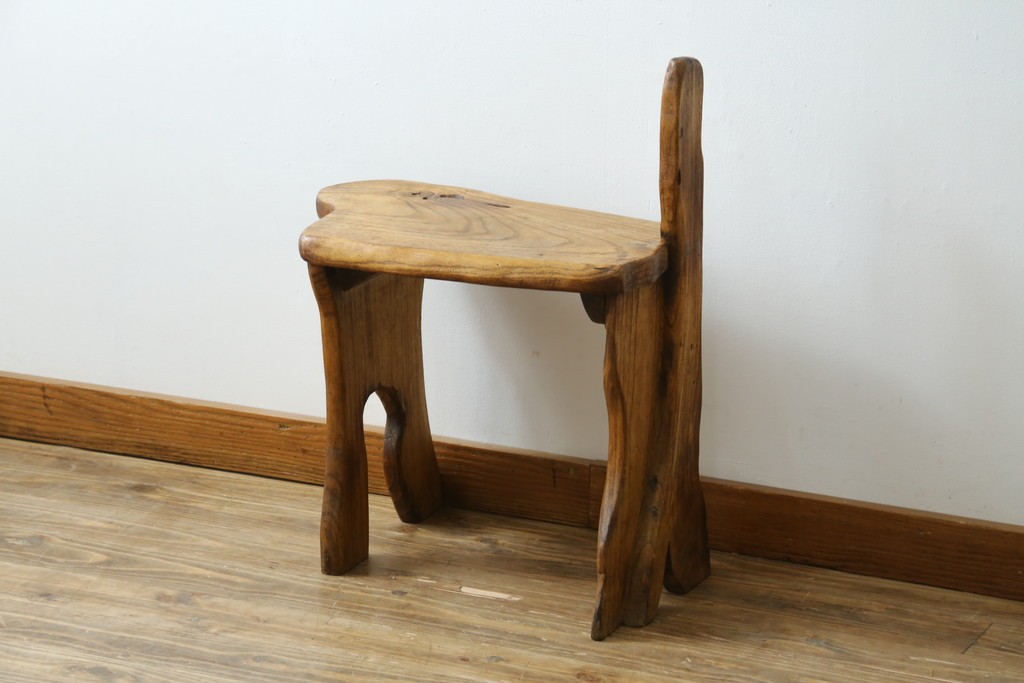和製ビンテージ　総桐(キリ)材　ほっこりとするような木の味わいが魅力的な民芸スツール　(R-080062)