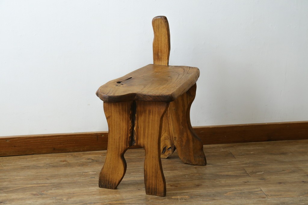 和製ビンテージ　総桐(キリ)材　ほっこりとするような木の味わいが魅力的な民芸スツール　(R-080062)