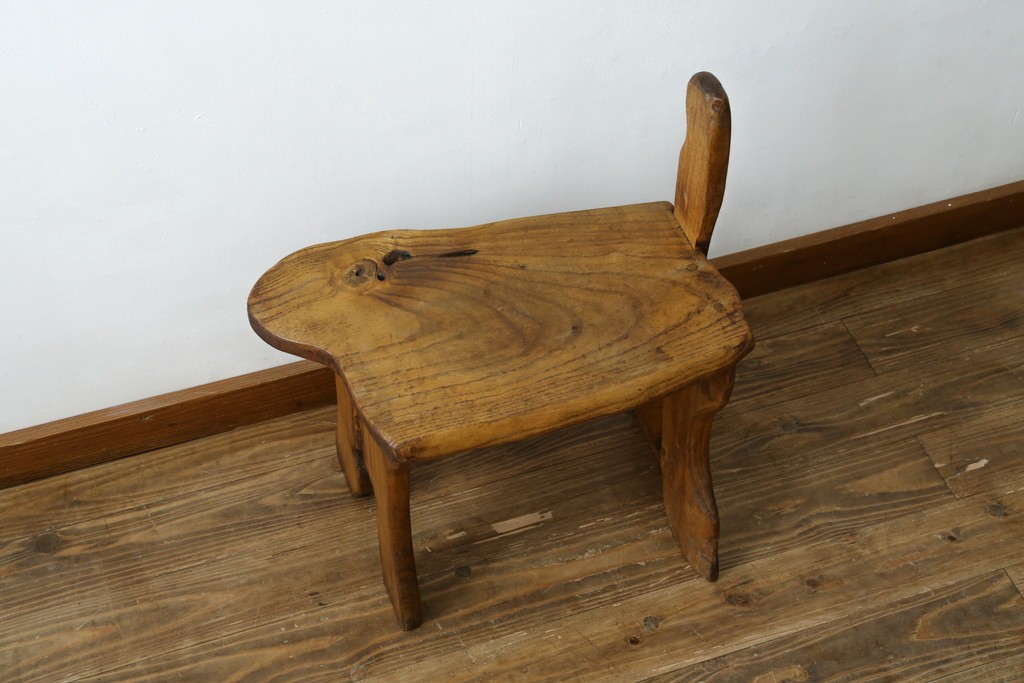 和製ビンテージ　総桐(キリ)材　ほっこりとするような木の味わいが魅力的な民芸スツール　(R-080062)