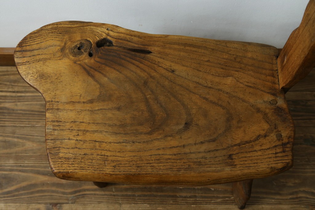 和製ビンテージ　総桐(キリ)材　ほっこりとするような木の味わいが魅力的な民芸スツール　(R-080062)