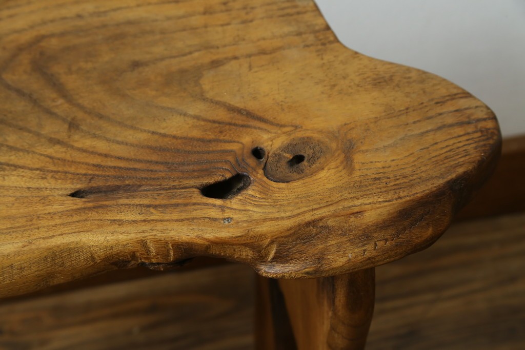 和製ビンテージ　総桐(キリ)材　ほっこりとするような木の味わいが魅力的な民芸スツール　(R-080062)