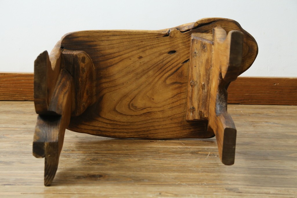 和製ビンテージ　総桐(キリ)材　ほっこりとするような木の味わいが魅力的な民芸スツール　(R-080062)