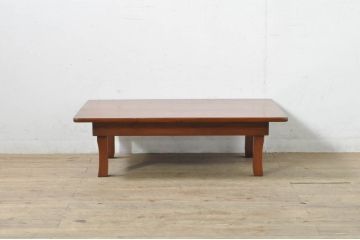 和製アンティーク　美品　総欅(ケヤキ)材　折り畳み式　どこか愛嬌のある脚のデザインが魅力的な角ちゃぶ台(折りたたみテーブル、座卓、ローテーブル、センターテーブル、リビングテーブル)(R-080068)