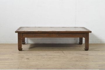 中古　美品!!　軽井沢彫り　水面のような木目と桜の彫りが見事なローテーブル(座卓、センターテーブル、リビングテーブル)(R-080070)