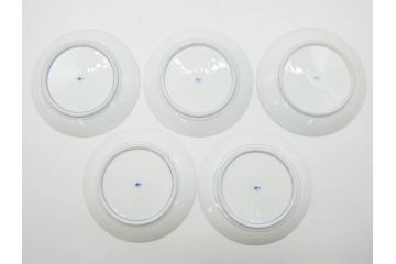 戦前　オールド香蘭社　有田焼　染付　菊　約19cm　6.1寸　落ち着いた佇まいの中皿5枚セット(金彩、花、シダ、植物、和皿、和食器、裏印、六寸一分)(R-080072)