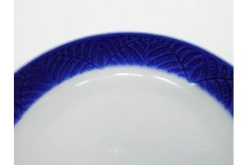 戦前　オールド香蘭社　有田焼　染付　菊　約19cm　6.1寸　落ち着いた佇まいの中皿5枚セット(金彩、花、シダ、植物、和皿、和食器、裏印、六寸一分)(R-080072)