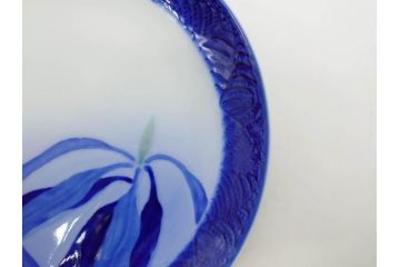 戦前　オールド香蘭社　有田焼　染付　菊　約19cm　6.1寸　落ち着いた佇まいの中皿5枚セット(金彩、花、シダ、植物、和皿、和食器、裏印、六寸一分)(R-080072)