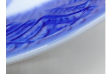 戦前　オールド香蘭社　有田焼　染付　菊　約19cm　6.1寸　落ち着いた佇まいの中皿5枚セット(金彩、花、シダ、植物、和皿、和食器、裏印、六寸一分)(R-080072)