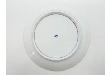 戦前　オールド香蘭社　有田焼　染付　菊　約19cm　6.1寸　落ち着いた佇まいの中皿5枚セット(金彩、花、シダ、植物、和皿、和食器、裏印、六寸一分)(R-080072)