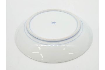 戦前　オールド香蘭社　有田焼　染付　菊　約19cm　6.1寸　落ち着いた佇まいの中皿5枚セット(金彩、花、シダ、植物、和皿、和食器、裏印、六寸一分)(R-080072)