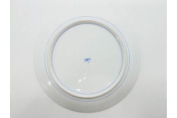 戦前　オールド香蘭社　有田焼　染付　菊　約19cm　6.1寸　落ち着いた佇まいの中皿5枚セット(金彩、花、シダ、植物、和皿、和食器、裏印、六寸一分)(R-080072)