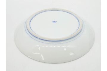 戦前　オールド香蘭社　有田焼　染付　菊　約19cm　6.1寸　落ち着いた佇まいの中皿5枚セット(金彩、花、シダ、植物、和皿、和食器、裏印、六寸一分)(R-080072)