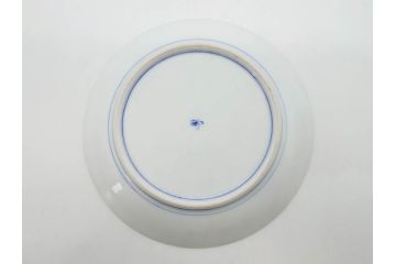 戦前　オールド香蘭社　有田焼　染付　菊　約19cm　6.1寸　落ち着いた佇まいの中皿5枚セット(金彩、花、シダ、植物、和皿、和食器、裏印、六寸一分)(R-080072)