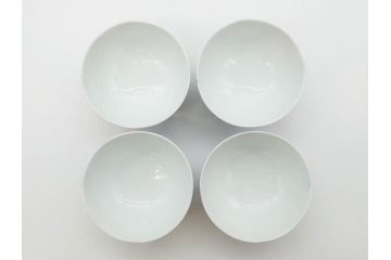 戦前　オールド香蘭社　有田焼　染付　色絵　約11cm　3.4寸　食卓を華やかに彩る蓋付き茶碗4客セット(瓢箪、ひょうたん、唐草、花、蓋茶碗、器、どんぶり、和食器、裏印、三寸四分)(R-080073)