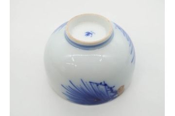 戦前　オールド香蘭社　有田焼　染付　色絵　金彩　松　花　上品な雰囲気の蓋付き湯呑み7客セット(菊、松葉、松の実、湯のみ、煎茶、和食器、裏印)(R-080074)