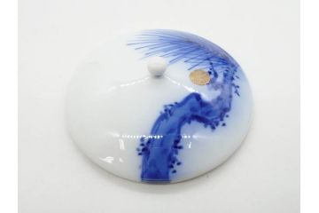 戦前　オールド香蘭社　有田焼　染付　色絵　金彩　松　花　上品な雰囲気の蓋付き湯呑み7客セット(菊、松葉、松の実、湯のみ、煎茶、和食器、裏印)(R-080074)