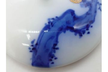 戦前　オールド香蘭社　有田焼　染付　色絵　金彩　松　花　上品な雰囲気の蓋付き湯呑み7客セット(菊、松葉、松の実、湯のみ、煎茶、和食器、裏印)(R-080074)