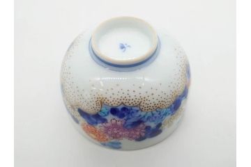 戦前　オールド香蘭社　有田焼　染付　色絵　金彩　松　花　上品な雰囲気の蓋付き湯呑み7客セット(菊、松葉、松の実、湯のみ、煎茶、和食器、裏印)(R-080074)