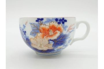 戦前　オールド香蘭社　有田焼　染付　色絵　金彩　花　優雅な一時を楽しめるカップ&ソーサー5客セット(フラワー、植物、C&S、碗皿、洋食器、裏印)(R-080075)