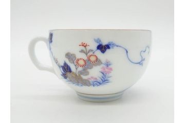 戦前　オールド香蘭社　有田焼　染付　色絵　金彩　花　優雅な一時を楽しめるカップ&ソーサー5客セット(フラワー、植物、C&S、碗皿、洋食器、裏印)(R-080075)